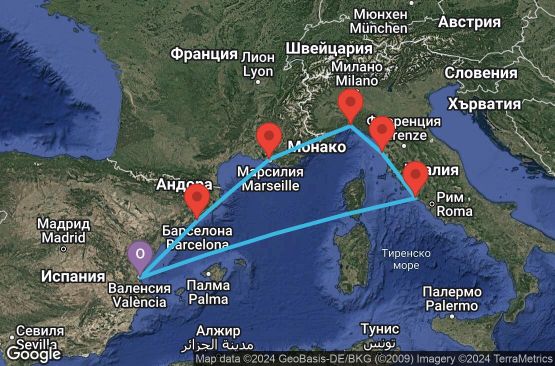 Маршрут на круиз 7 дни Испания, Франция, Италия - UWOW