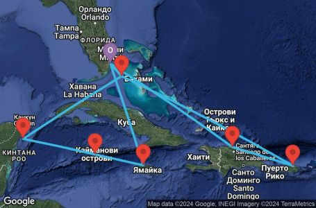 Маршрут на круиз United States,Dominican Republic,Puerto Rico,Bahamas,Jamaica,Cayman Islands,Mexico - UWRR