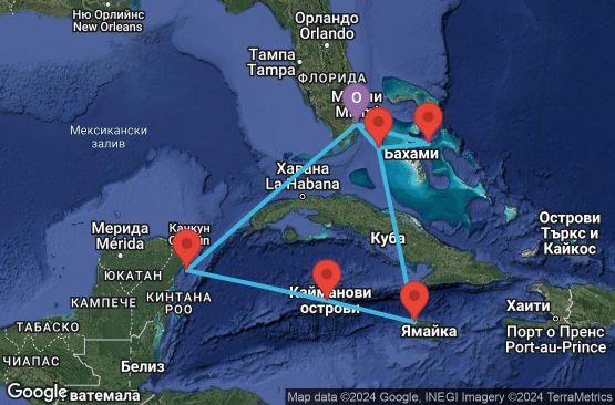 Маршрут на круиз United States,Bahamas,Jamaica,Cayman Islands,Mexico - UWRS