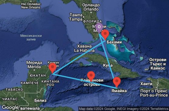 Маршрут на круиз United States,Jamaica,Cayman Islands,Mexico,Bahamas - UWRP