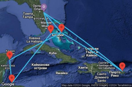 Маршрут на круиз Port Canaveral,Nassau,Cozumel,Isla de Roatan,Ocean Cay,Port Canaveral,San Juan,Nassau,Ocean Cay,Port Canaveral - UWRH