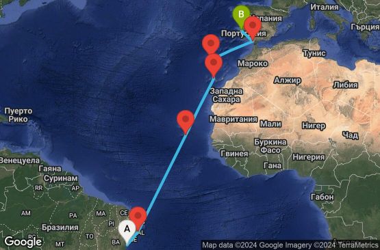 Маршрут на круиз 14 дни Бразилия, Кабо Верде, Испания, Португалия - SSA14A05