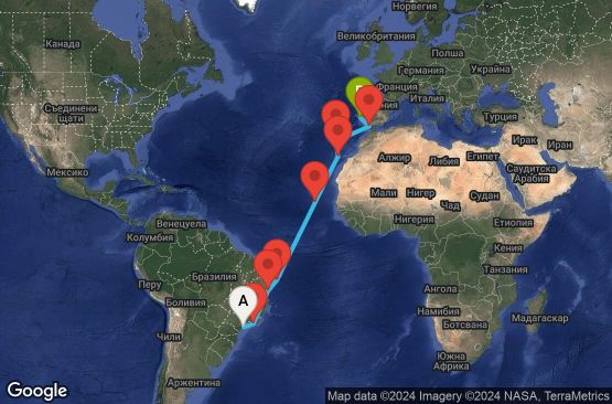 Маршрут на круиз 17 дни Бразилия, Кабо Верде, Испания, Португалия - SSZ17A0D