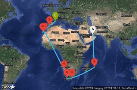 Маршрут на круиз 33 дни Обединени арабски емирства, Мавриций, Южна Африка, Намибия, Испания - DXB33A02