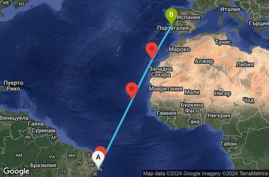 Маршрут на круиз 11 дни Бразилия, Кабо Верде, Испания, Португалия - MCZ11A00