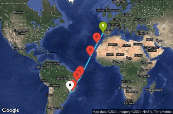 Маршрут на круиз 15 дни Бразилия, Кабо Верде, Испания, Португалия - SSZ15A01