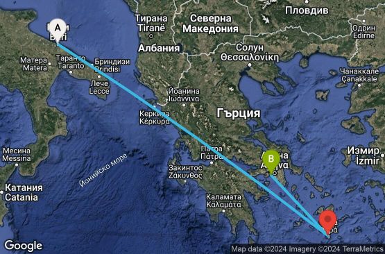 Маршрут на круиз Bari,Santorini,Piraeus - UW15