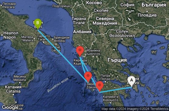 Маршрут на круиз Greece,Italy - UVAB