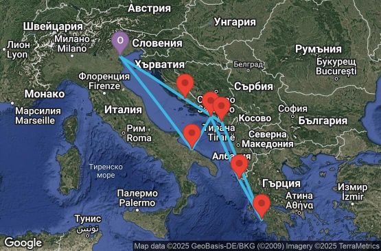 Маршрут на круиз 7 дни Италия, Хърватска, Гърция, Черна гора - PMA07A1H