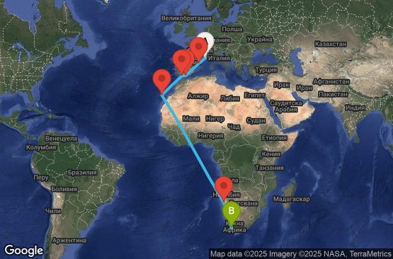 Маршрут на круиз 19 дни Франция, Испания, Намибия, Южна Африка - MRS19A0J