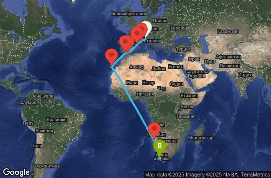 Маршрут на круиз 20 дни Италия, Франция, Испания, Намибия, Южна Африка - SVN20A0E