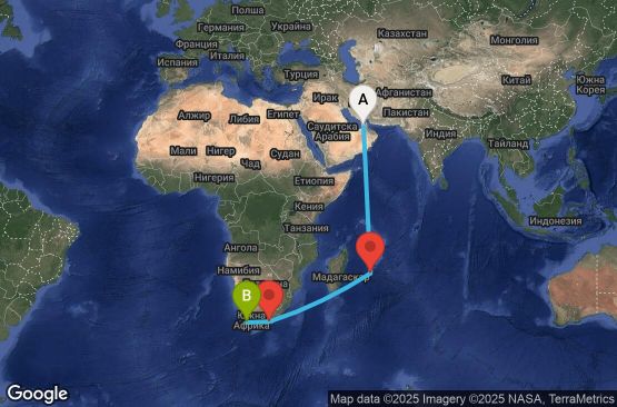 Маршрут на круиз 15 дни Обединени арабски емирства, Мавриций, Южна Африка - DXB15A03