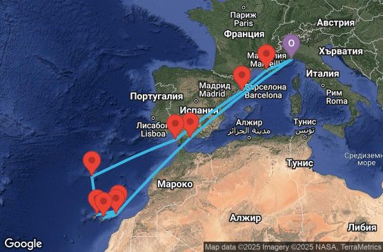 Маршрут на круиз 14 дни Италия, Испания, Португалия, Франция - SVN14A3Z