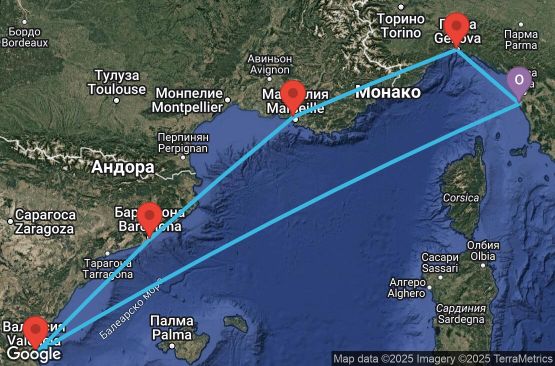 Маршрут на круиз Livorno,Valencia,Barcelona,Marseille,Genoa,Livorno - UWPQ