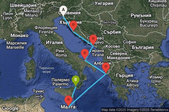 Маршрут на круиз Italy,Croatia,Greece,Malta - UVW8