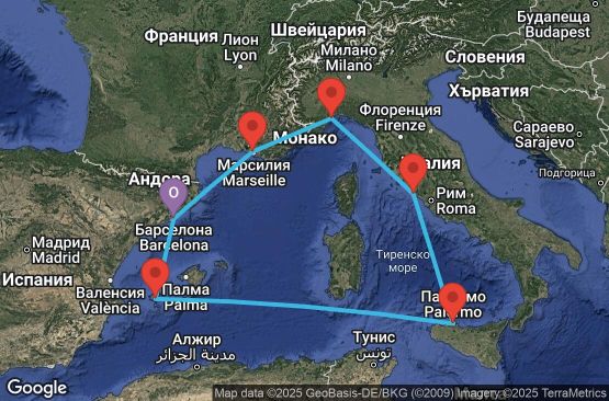 Маршрут на круиз 7 дни Испания, Италия, Франция - BCN07A4B