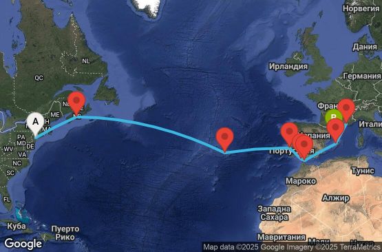 Маршрут на круиз 16 дни САЩ, Канада, Португалия, Испания, Гибралтар, Франция - UWR6