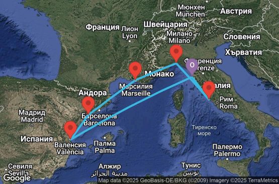 Маршрут на круиз 7 дни Италия, Франция, Испания - UWOY