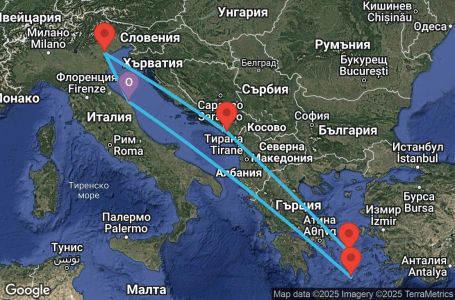 Маршрут на круиз 7 дни Италия, Черна гора, Гърция - UWUC