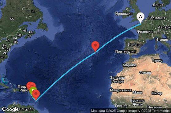 Маршрут на круиз France,Portugal,Barbados,Saint Kitts and Nevis,Antigua and Barbuda,Dominica,Martinique - UWVM