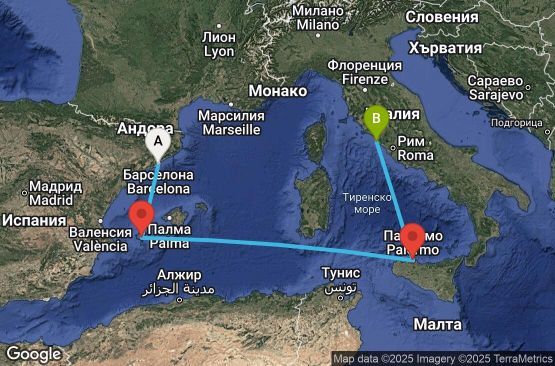 Маршрут на круиз 4 дни Испания, Италия - BCN04A4A