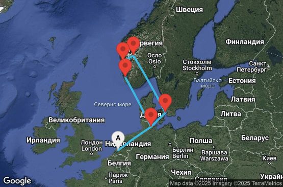 Маршрут на круиз 10 дни Холандия, Германия, Дания, Норвегия - RTM10A00