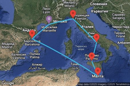 Маршрут на круиз 7 дни Франция, Италия, Малта, Испания - UWWV