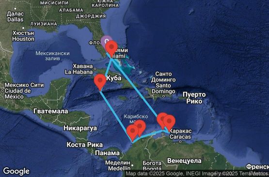 Маршрут на круиз 11 дни САЩ, Нидерландски Антили, Аруба, Колумбия, Каймановите острови, Бахамските острови - EX20261125MIAMIA