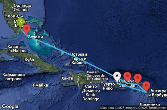 Маршрут на круиз 7 дни Пуерто Рико, Антигуа и Барбуда, Ангуила, Британски вирджински острови, Бахамските острови, САЩ - EX20270301SJUMIA