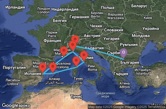 Маршрут на круиз Майски празници в Италия и Испания