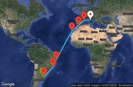 Маршрут на круиз 18 дни Италия, Испания, Мароко, Бразилия, Уругвай, Аржентина - UWYC