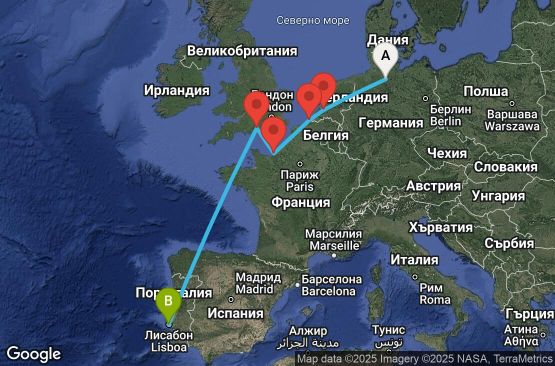 Маршрут на круиз 8 дни Германия, Нидерландия, Белгия, Франция, Великобритания, Португалия - UWUJ