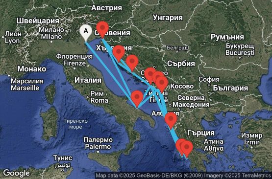 Маршрут на круиз 14 дни Италия, Хърватска, Гърция, Черна гора - PMA14A1F