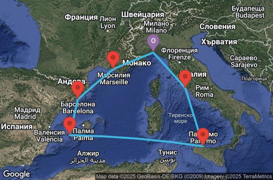 Маршрут на круиз 7 дни Италия, Испания, Франция - UWZ4