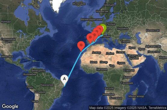 Маршрут на круиз 13 дни Бразилия, Испания, Гибралтар, Франция, Италия - UWZH