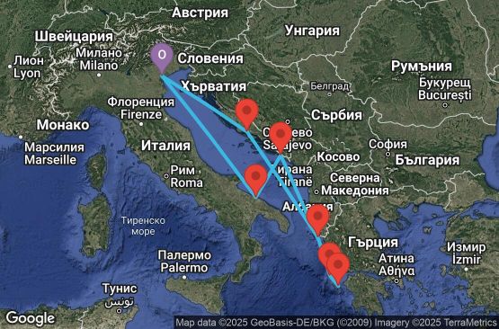 Маршрут на круиз 7 дни Италия, Хърватска, Гърция - PMA07A1J