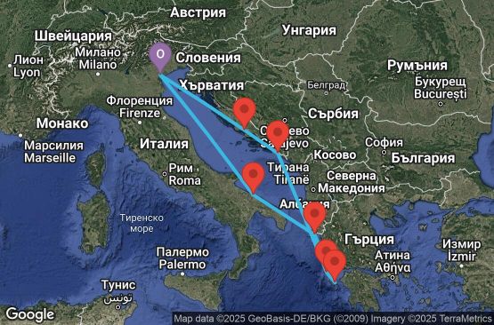 Маршрут на круиз 7 дни Италия, Гърция, Хърватска - PMA07A1I