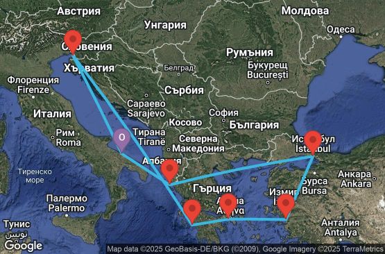 Маршрут на круиз 9 дни Италия, Гърция, Турция - UWLV