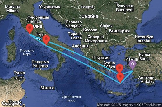 Маршрут на круиз 7 дни Турция, Гърция, Италия - UU8I