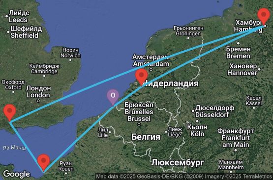 Маршрут на круиз 7 дни Белгия, Франция, Великобритания, Германия, Нидерландия - UTIX