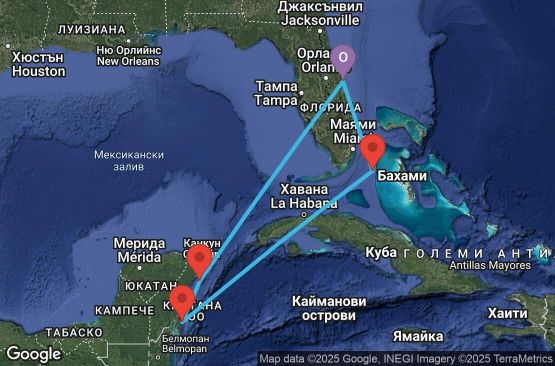 Маршрут на круиз 7 дни САЩ, Бахамските острови, Мексико - UTQI