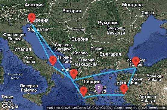 Маршрут на круиз 9 дни Гърция, Турция, Италия - UWLW