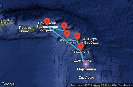 Маршрут на круиз 7 дни Мартиника, Гваделупа, Британски вирджински острови, Нидерландски Антили, Сейнт Китс и Невис, Антигуа и Барбуда - UVTX