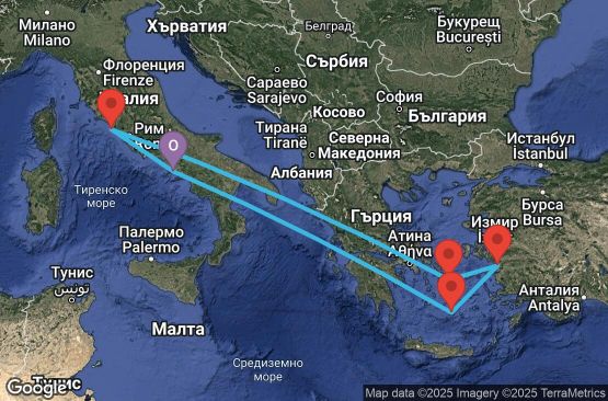 Маршрут на круиз 7 дни Италия, Гърция, Турция - UU37