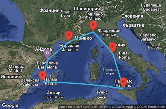 Маршрут на круиз 7 дни Испания, Франция, Италия - UWZJ