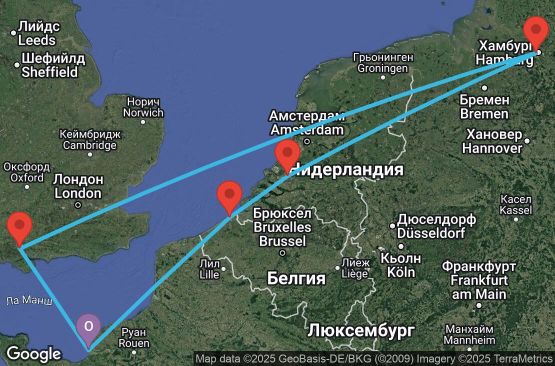 Маршрут на круиз 7 дни Франция, Великобритания, Германия, Нидерландия, Белгия - UTIY