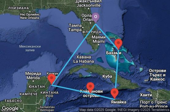 Маршрут на круиз 7 дни САЩ, Мексико, Каймановите острови, Ямайка, Бахамските острови - UVEC
