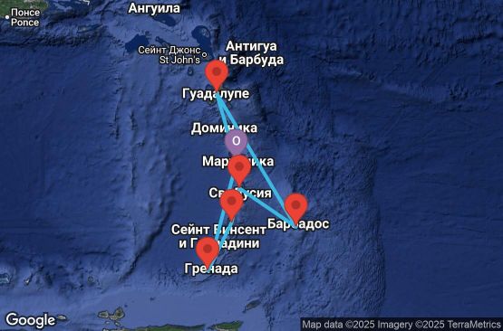 Маршрут на круиз 7 дни Мартиника, Гваделупа, Барбадос, Сейнт Лусия, Сейнт Винсент и Гренадини, Гренада - UVU1