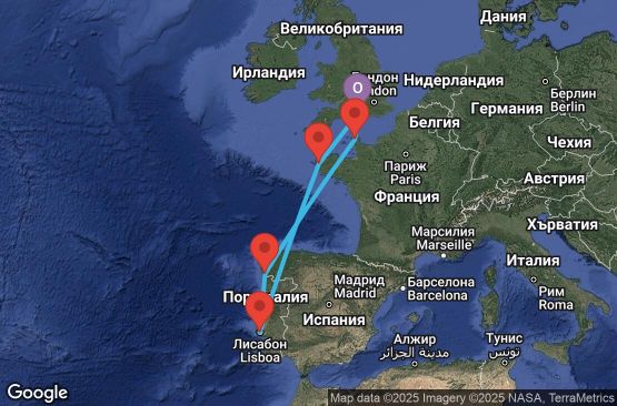 Маршрут на круиз 7 дни Великобритания, Франция, Португалия, Испания - UVIC