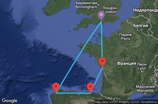 Маршрут на круиз 6 дни Великобритания, Франция, Испания - UWVJ